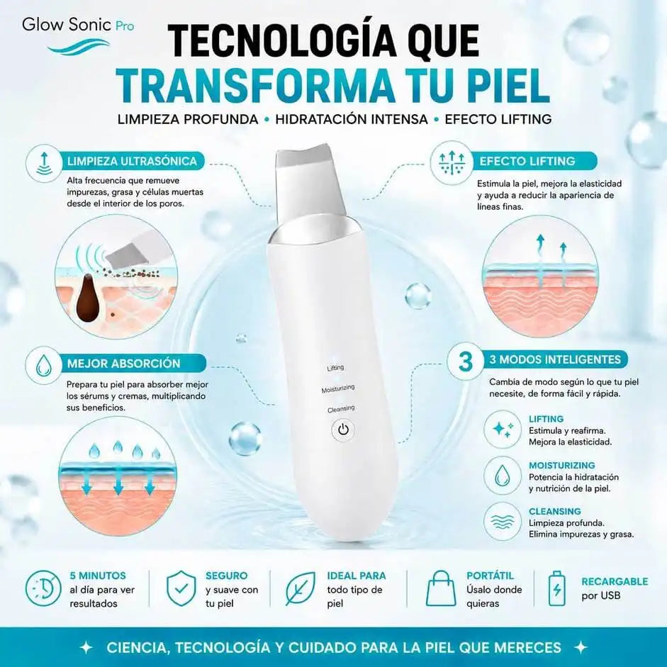 Glow Sonic Pro® Elimina las impurezas facil y rapido
